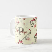 ロマンチックな水の色のバラヴィンテージパターンモノグラム コーヒーマグカップ (正面左)