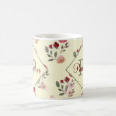 ロマンチックな水の色のバラヴィンテージパターンモノグラム コーヒーマグカップ (中央)