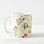 ロマンチックな水の色のバラヴィンテージパターンモノグラム コーヒーマグカップ (左)