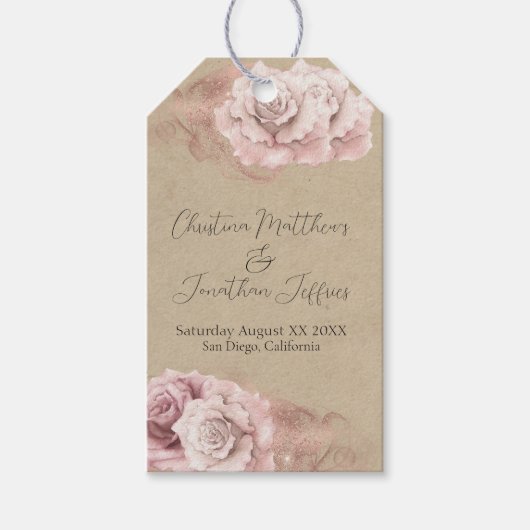 ロマンチックな水の色のバラ素朴グラム結婚ズ ギフトタグ (正面)