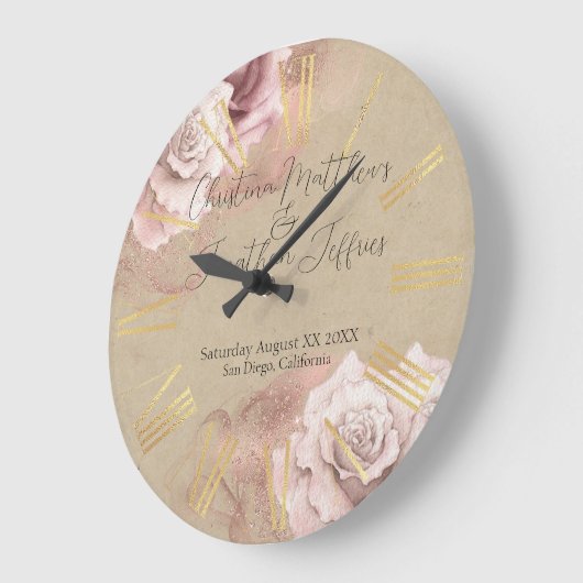 ロマンチックな水の色のバラ素朴グラム結婚ズ ラージ壁時計 (傾斜)