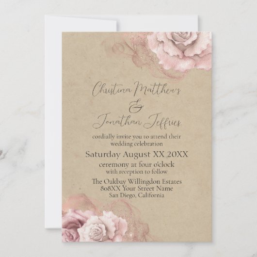 ロマンチックな水の色のバラ素朴グラム結婚ズ 招待状 (正面)