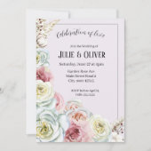 ロマンチックな水の色のバラ結婚ズ 招待状 (正面)