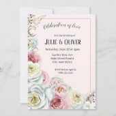 ロマンチックな水の色のバラ結婚ズ 招待状 (正面)