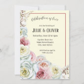 ロマンチックな水の色のバラ結婚ズ 招待状 (正面)