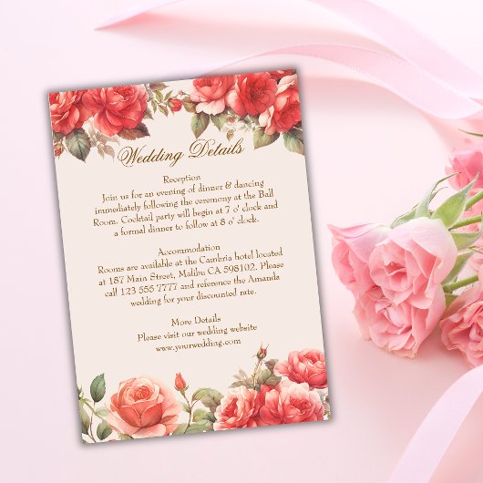 ロマンチックな水の色のバラ結婚フローラの詳細 エンクロージャーカード