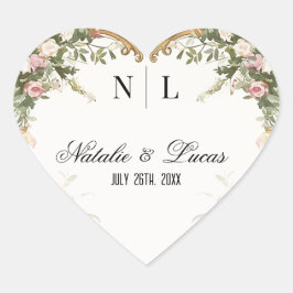 ロマンチックな水の色のフローラと金ゴールド結婚アーチ ハートシール