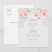 ロマンチックな水の色のフローラ日付を保存 案内ポストカード (正面/裏面)