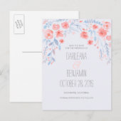 ロマンチックな水の色のフローラ日付を保存 案内ポストカード (正面/裏面)