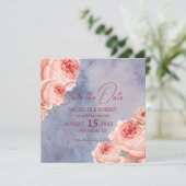 ロマンチックな水の色のフローラ結婚式の日付を保存 招待状 (スタンド正面)