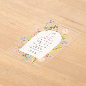 ロマンチックな水の色のフローラ赤ちゃんシャワー アクリル招待状 (レイダウン)