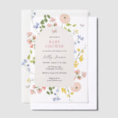 ロマンチックな水の色のフローラ赤ちゃんシャワー ベラム紙招待状 (オフセット)