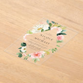 ロマンチックな水の色の庭の結婚花 アクリル招待状 (レイダウン)