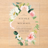 ロマンチックな水の色の庭の結婚花 アクリル招待状 (正面)