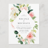 ロマンチックな水の色の庭の花QRコード結婚ズ インビテーションポストカード (正面)