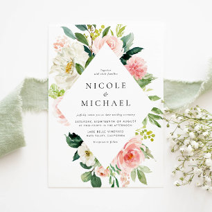 ロマンチックな水の色の庭の花QRコード結婚ズ 招待状