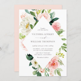 ロマンチックな水の色の春開花結婚ズ 招待状