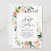 ロマンチックな水の色の桃の花模様ベビーシャワー 招待状 (正面)