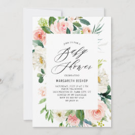 ロマンチックな水の色の桃の花模様ベビーシャワー 招待状