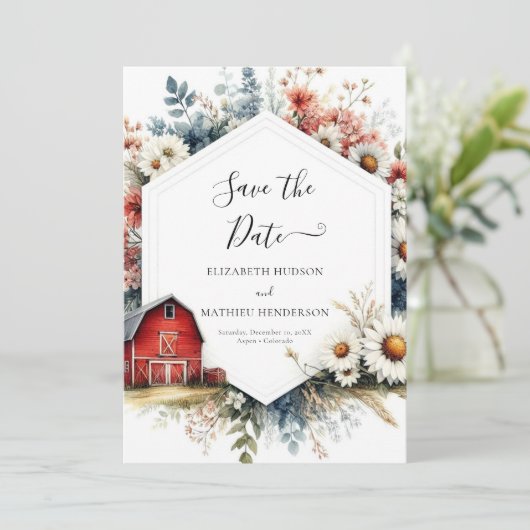 ロマンチックな水の色の納屋周囲の庭結婚ズ セーブザデート (スタンド正面)