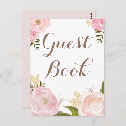 ロマンチックな水の色の花のゲストブック結婚ズ ポストカード (正面/裏面)