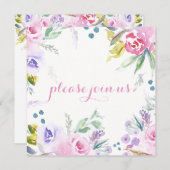 ロマンチックな水の色の花の披露宴のみ 招待状 (正面/裏面)