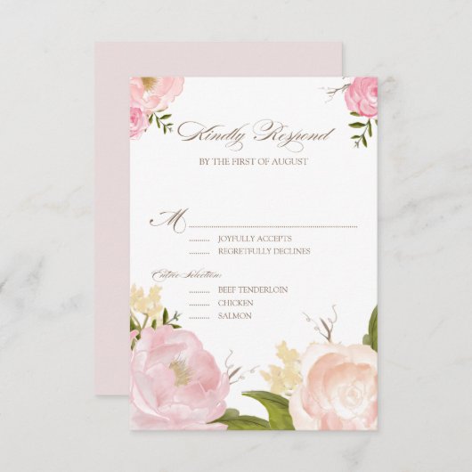 ロマンチックな水の色の花の結婚式RSVPカード 出欠カード (正面/裏面)