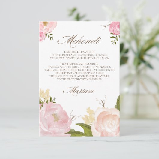 ロマンチックな水の色の花カスタムの注文カード エンクロージャーカード (スタンド正面)