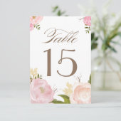 ロマンチックな水の色の花テーブルナンバーカード 招待状 (スタンド正面)