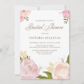 ロマンチックな水の色の花ブライダルシャワー招待状 招待状 (正面)