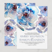 ロマンチックな水の色の花ブルーボホ結婚ズ 招待状 (正面/裏面)