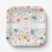 ロマンチックな水の色の花ボホ庭園の結婚式 ペーパープレート (正面)