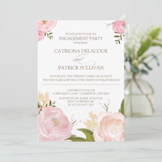 ロマンチックな水の色の花婚約招待状 招待状 (スタンド正面)