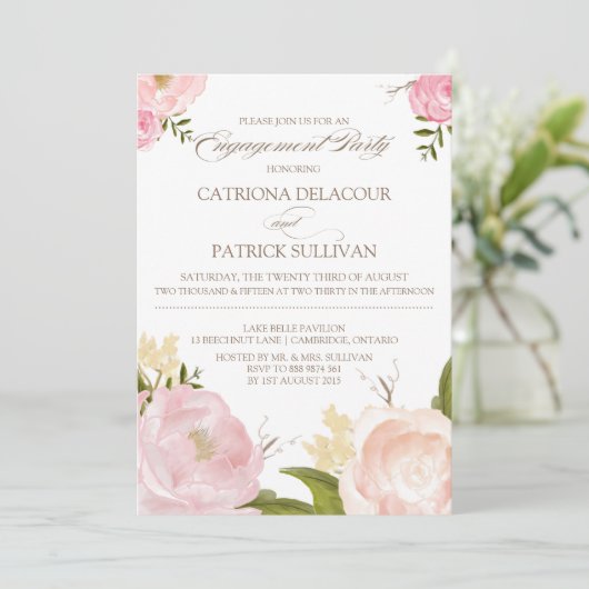 ロマンチックな水の色の花婚約招待状 招待状 (スタンド正面)