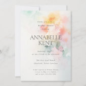 ロマンチックな水の色の花模様抽象芸術ブライダルシャワー 招待状 (正面)