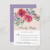 ロマンチックな水の色の花模様紫RSVPカード アドバイスカード (正面/裏面)