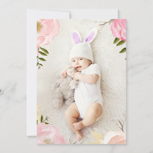 ロマンチックな水の色の花《キリスト教》洗礼式や命名式写真 招待状 (裏面)