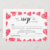 ロマンチックな水の色の赤いハート結婚式RSVPカード 招待状 (正面/裏面)