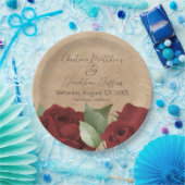 ロマンチックな水の色の赤いバラ素朴ズオンパーチメント ペーパープレート (パーティー)