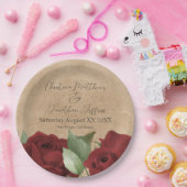 ロマンチックな水の色の赤いバラ素朴ズオンパーチメント ペーパープレート (パーティー)