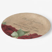 ロマンチックな水の色の赤いバラ素朴ズオンパーチメント ペーパープレート (アングル)