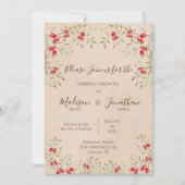 ロマンチックな水の色の赤いベリーの結婚スクリプト 招待状 (正面)