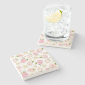 ロマンチックな水の色の赤面牡丹フローラルパターン2 ストーンコースター (横)