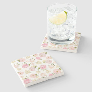 ロマンチックな水の色の赤面牡丹フローラルパターン2 ストーンコースター