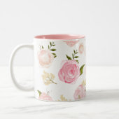 ロマンチックな水の色の赤面牡丹フローラルパターン ツートーンマグカップ (左)