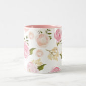 ロマンチックな水の色の赤面牡丹フローラルパターン ツートーンマグカップ (中央)