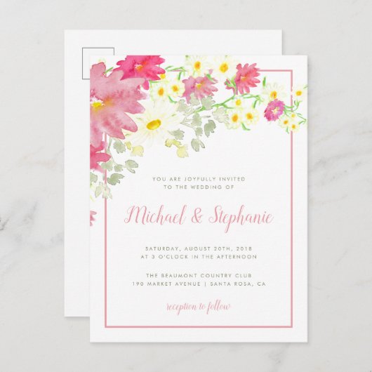 ロマンチックな水の色の野結婚花 インビテーションポストカード (正面/裏面)