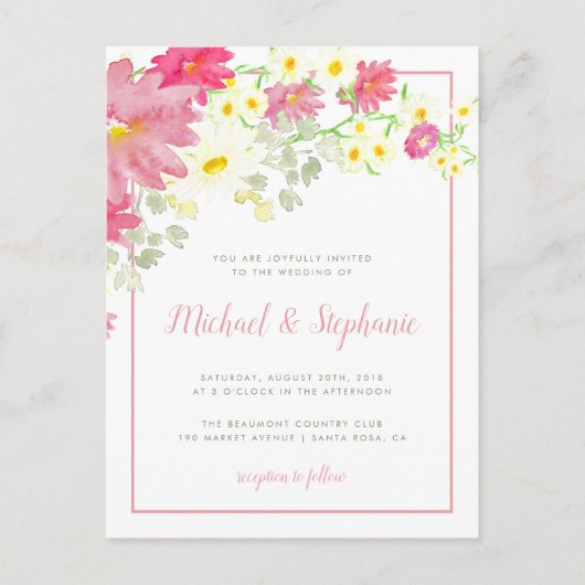 ロマンチックな水の色の野結婚花 インビテーションポストカード (正面)