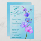 ロマンチックな水の色の青い蘭のフローラ結婚 招待状 (正面/裏面)