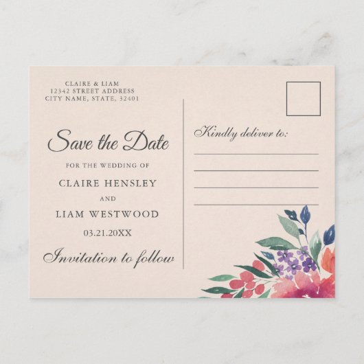 ロマンチックな水の色は日付を保存 案内ポストカード (裏面)